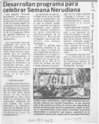 Desarrollan programa para celebrar Semana Nerudiana  [artículo].