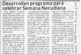 Desarrollan programa para celebrar Semana Nerudiana  [artículo].