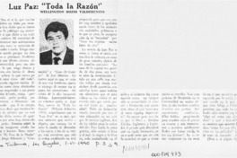 Luz Paz, "Toda la razón"  [artículo] Wellington Rojas Valdebenito.