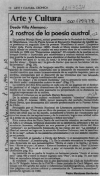 2 rostros de la poesía austral  [artículo] Pedro Mardones Barrientos.