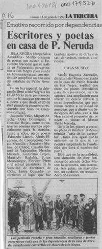 Escritores y poetas en casa de P. Neruda  [artículo] Jorge Silva Astudillo.