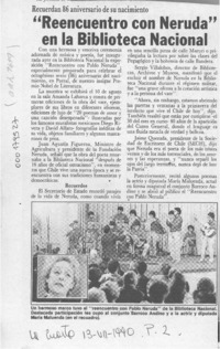 "Reencuentro con Neruda" en la Biblioteca Nacional  [artículo].
