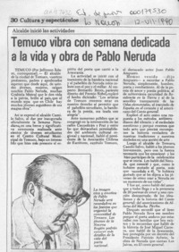 Temuco vibra con semana dedicada a la vida y obra de Pablo Neruda  [artículo] Jefferson Adaro.