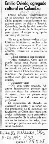 Emilio Oviedo, agregado cultural en Colombia  [artículo].