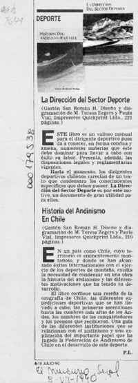 La Dirección del sector deporte ; Historia del andinismo en Chile  [artículo] P. L.
