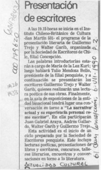 Presentación de escritores  [artículo].