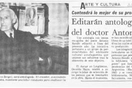 Editarán antología con textos del doctor Antonio Rendic  [artículo].