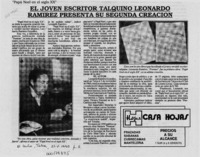 El Joven escritor talquino Leonardo Ramírez presenta su segunda creación  [artículo].