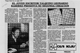El Joven escritor talquino Leonardo Ramírez presenta su segunda creación  [artículo].