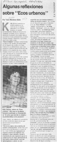 Algunas reflexiones sobre "Ecos urbanos"  [artículo] Tulio Mendoza Belio.