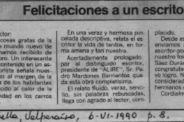Felicitaciones a un escritor  [artículo] Elena Robles C.