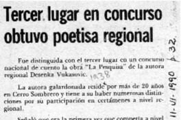 Tercer lugar en concurso obtuvo poetisa regional  [artículo].