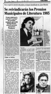 Se reivindicarán los Premios Municipales de Literatura 1985  [artículo].