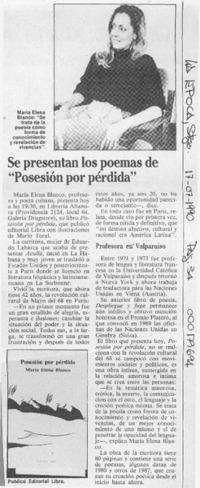 Se presentan los poemas de "Posesión por pérdida"