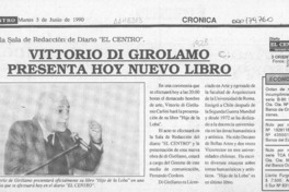 Vittorio Di Girolamo presenta hoy nuevo libro  [artículo].