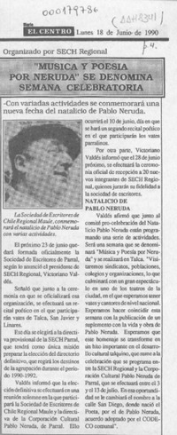 "Música y poesía por Neruda" se denomina semana celebratoria  [artículo].