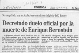 Decretado duelo oficial por la muerte de Enrique Bernstein  [artículo].
