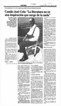 Camilo José Cela, "La literatura no es una inspiración que surge de la nada"  [artículo] Pedro Vega.
