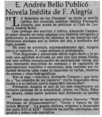 E. Andrés Bello publicó novela inédita de F. Alegría