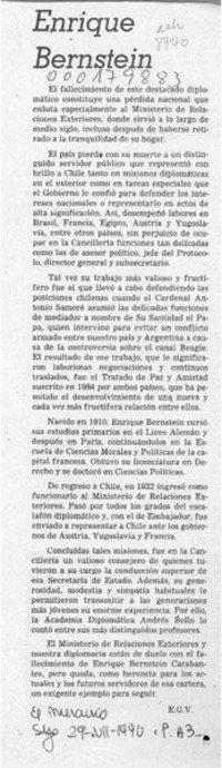 Enrique Bernstein  [artículo] E. G. V.