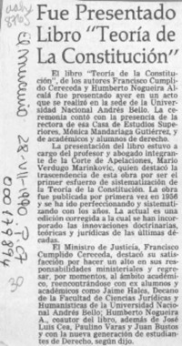 Fue presentado libro "Teoría de la Constitución"  [artículo].