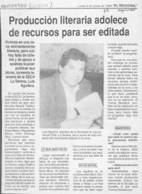 Producción literaria adolece de recursos para ser editada  [artículo].