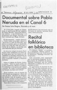 Documental sobre Pablo Neruda en el canal 6  [artículo].