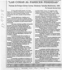 "Las cosas al parecer perdidas"  [artículo] Fernando Sánchez Durán.