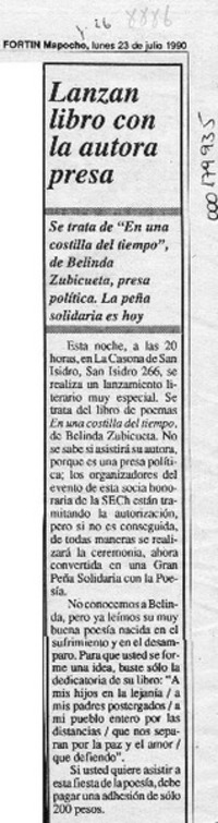 Lanzan libro con la autora presa  [artículo].