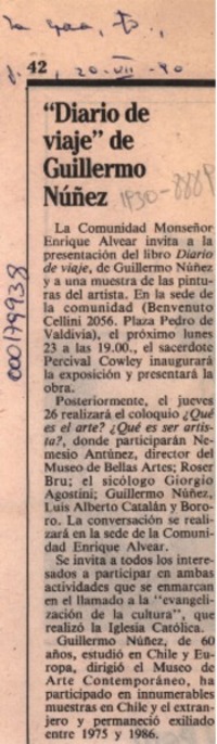 "Diario de viaje" de Guillermo Núñez  [artículo].