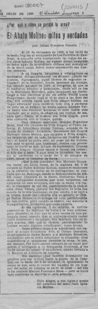 El Abate Molina, mitos y verdades  [artículo] Jaime González Colville.