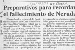 Preparativos para recordar el fallecimiento de Neruda  [artículo].