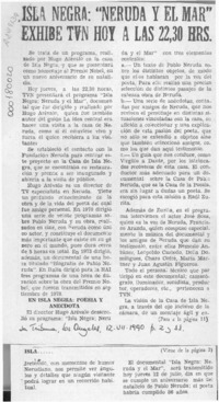 Isla Negra, "Neruda y el mar" exhibe TVN hoy a las 22,30 hrs.  [artículo].