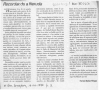 Recordando a Neruda  [artículo] Hernán Muñoz Villegas.