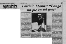 Patricio Manns, "Pongo un pie en mi país"  [artículo].