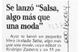 Se lanzó "Salsa, algo más que una moda"  [artículo].