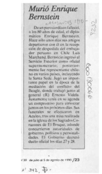 Murió Enrique Bernstein  [artículo].