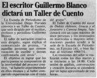 El Escritor Guillermo Blanco dictará un Taller de Cuento