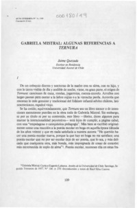 Gabriela Mistral, algunas referencias a Ternura  [artículo] Jaime Quezada.