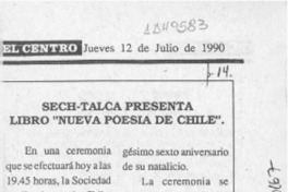 Sech-Talca presenta libro "Nueva poesía de Chile"  [artículo].