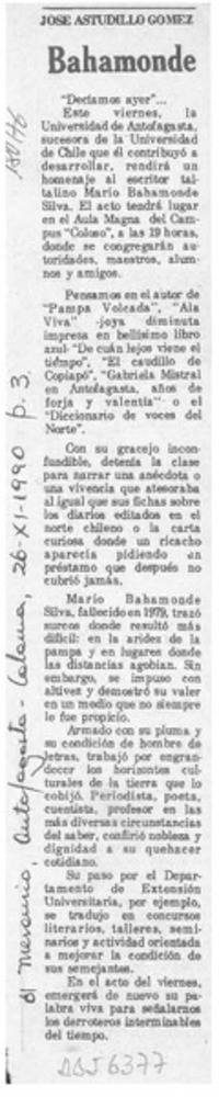 Bahamonde  [artículo] José Astudillo Gómez.