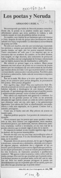 Los poetas y Neruda  [artículo] Armando Uribe A.