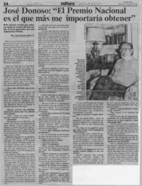 José Donoso, "El Premio Nacional es el que más me importaría obtener"  [artículo] Ana Josefa Silva V.