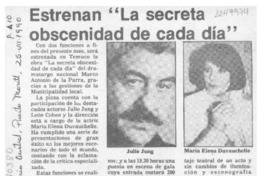 Estrenan "La secreta obscenidad de cada día"  [artículo].
