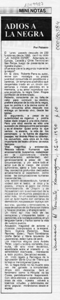 Adiós a la Negra  [artículo] Paisano.