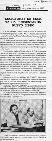 Escritores de Sech Talca presentaron nuevo libro  [artículo].
