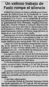 Un Valioso trabajo de Fasic rompe el silencio