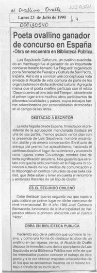 Poeta ovallino ganador de concurso en España  [artículo].
