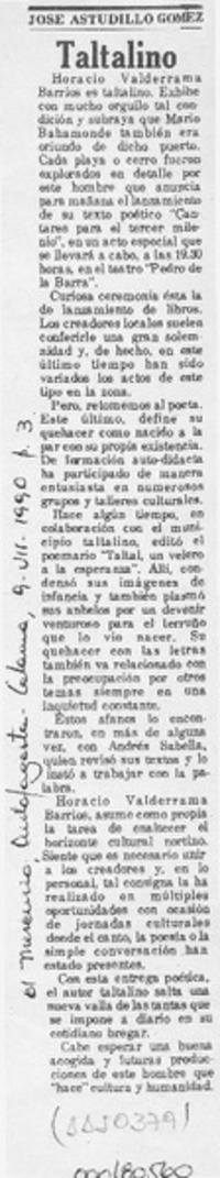 Taltalino  [artículo] José Astudillo Gómez.