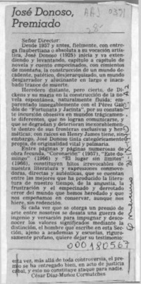 José Donoso premiado  [artículo] César Díaz-Muñoz Cormatches.